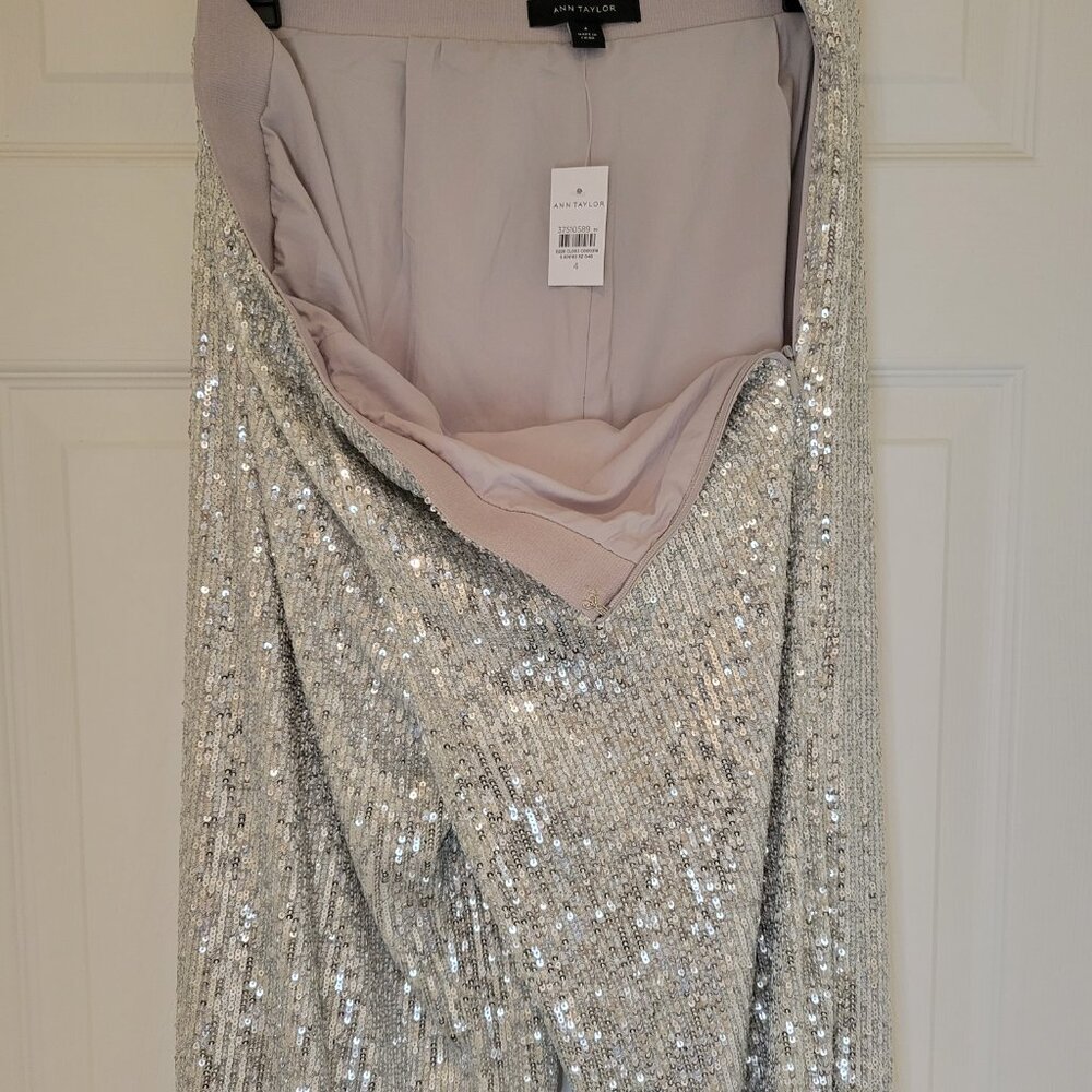 ANN TAYLOR SILVER SEQUIN WIDE LEG PANTS NWT - Picture 13 of 13